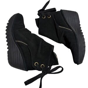 Fly London Yebi Suede Ruched Ankle Boots Booties Women Size 36 EU